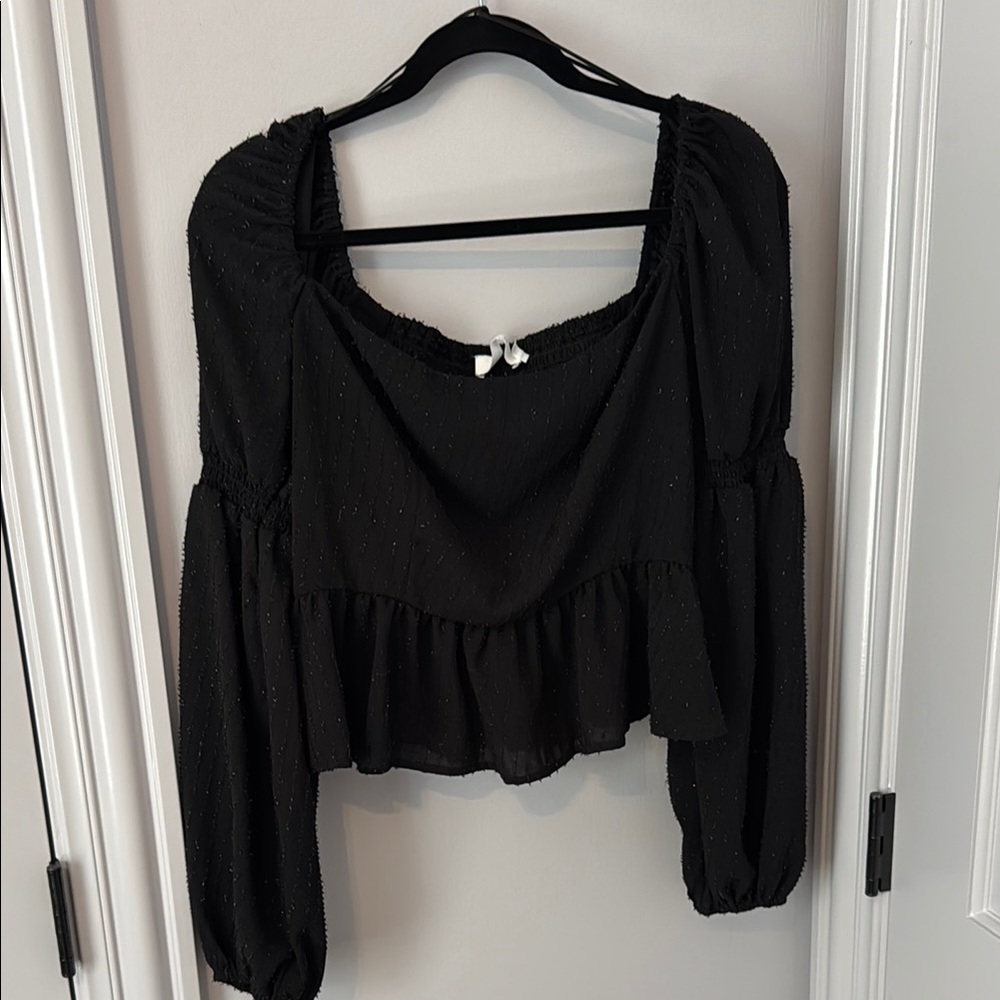 Astr Black Ruffled Tie Front Peplum Blouse